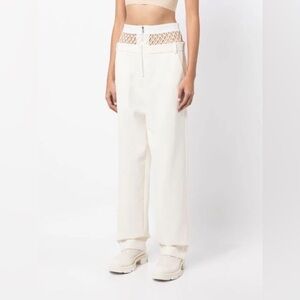 Dion Lee Fishnet Pants Cream Panel‎ Straight Leg Trousers Sz 8